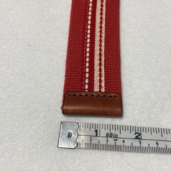 Red Web Belt with Silver Tone Metal Buckle and Leather End. 46”L X 1.5”W. NWOT - Picture 5 of 6
